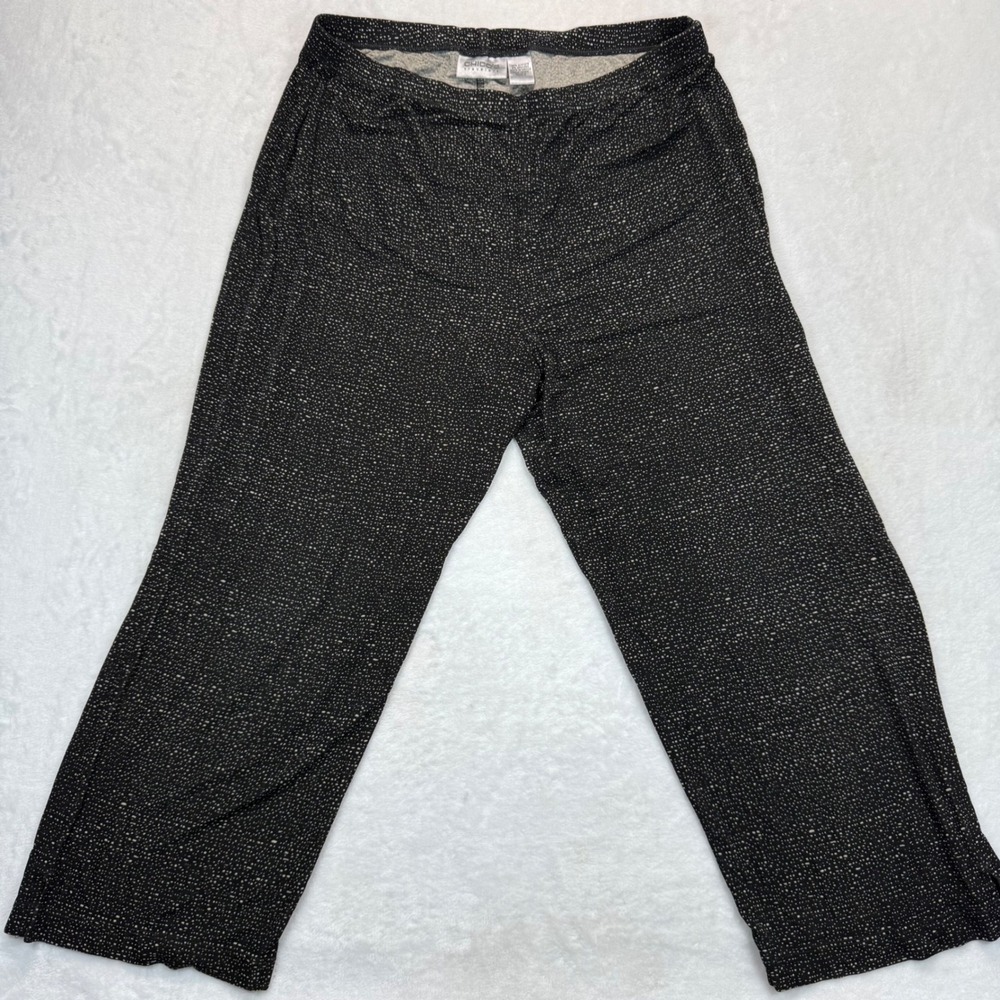 Chico's Travelers Pants Wide Leg Cropped Black Beige Speckled Size 2‎ US L